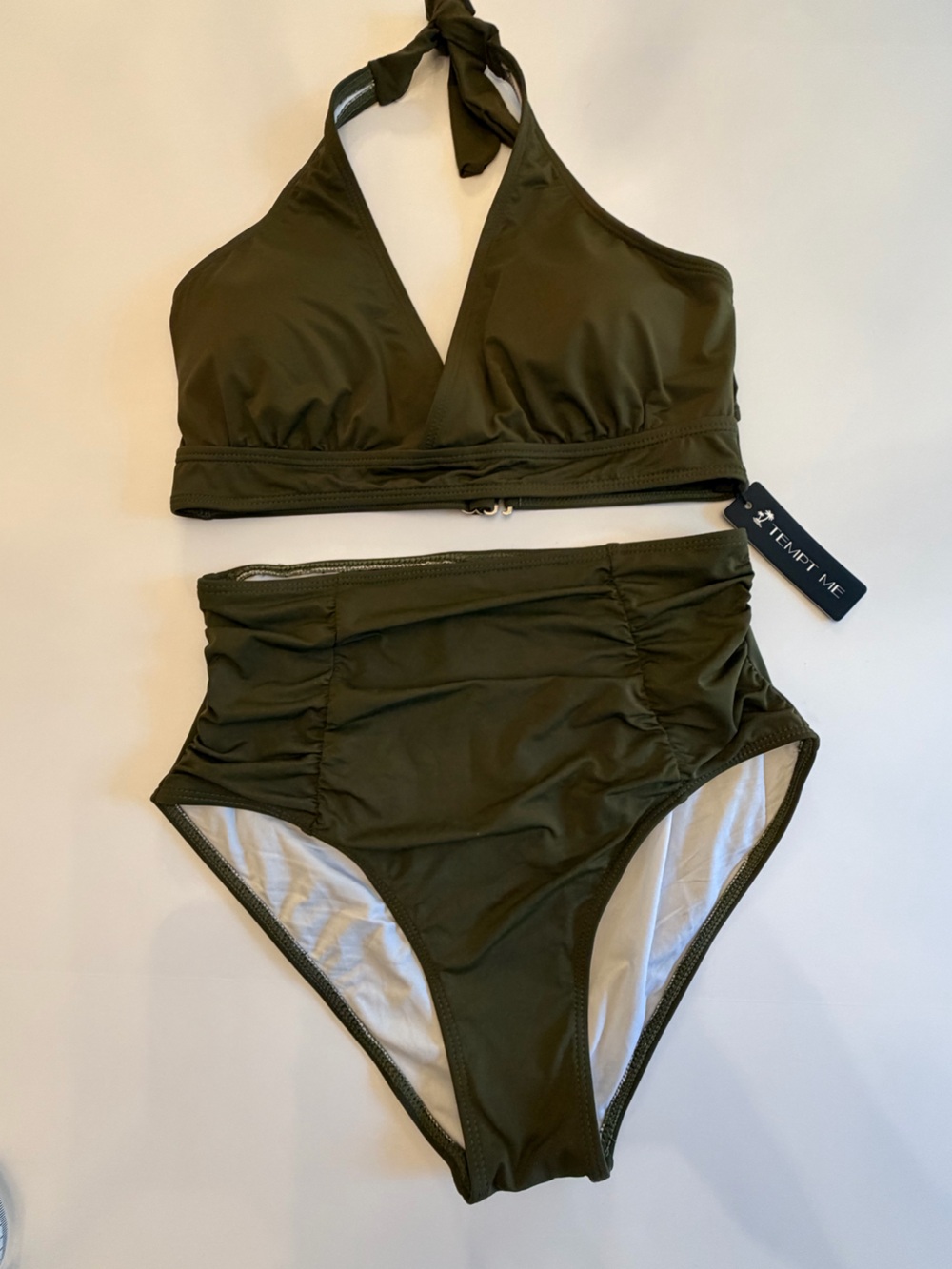 Tempt Me Olive Green High Neck Bikini Set NWT Small